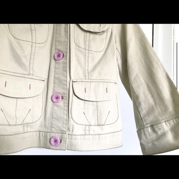 Sigrid Olsen Cotton Jacket Ivory W/ Pink accents Size 6 Spring Jacket Tan Jacket - Picture 2 of 8